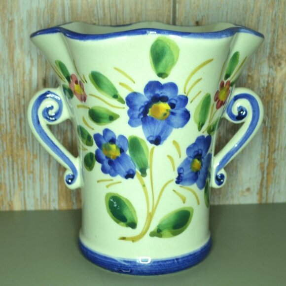 Beautiful Hand Painted Vase For FTD From Italy Blue Floral Design Work - Picture 1 of 7
